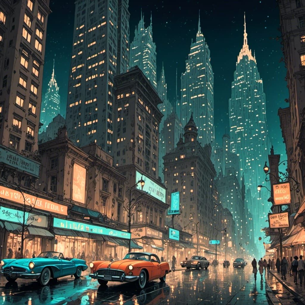 Futuristic Cityscape at Night with Neon Lights