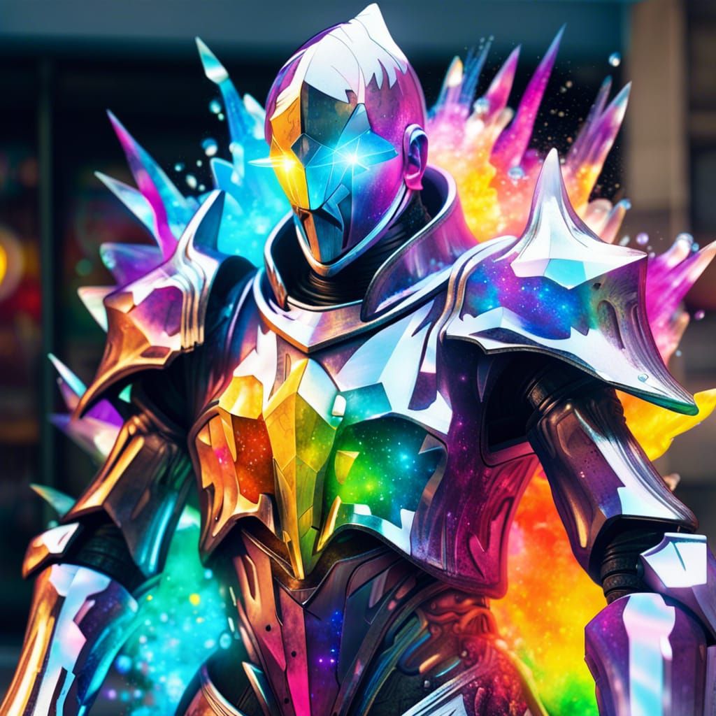 Crystalline Knight: Living Magic Humanoid in Graffiti Art