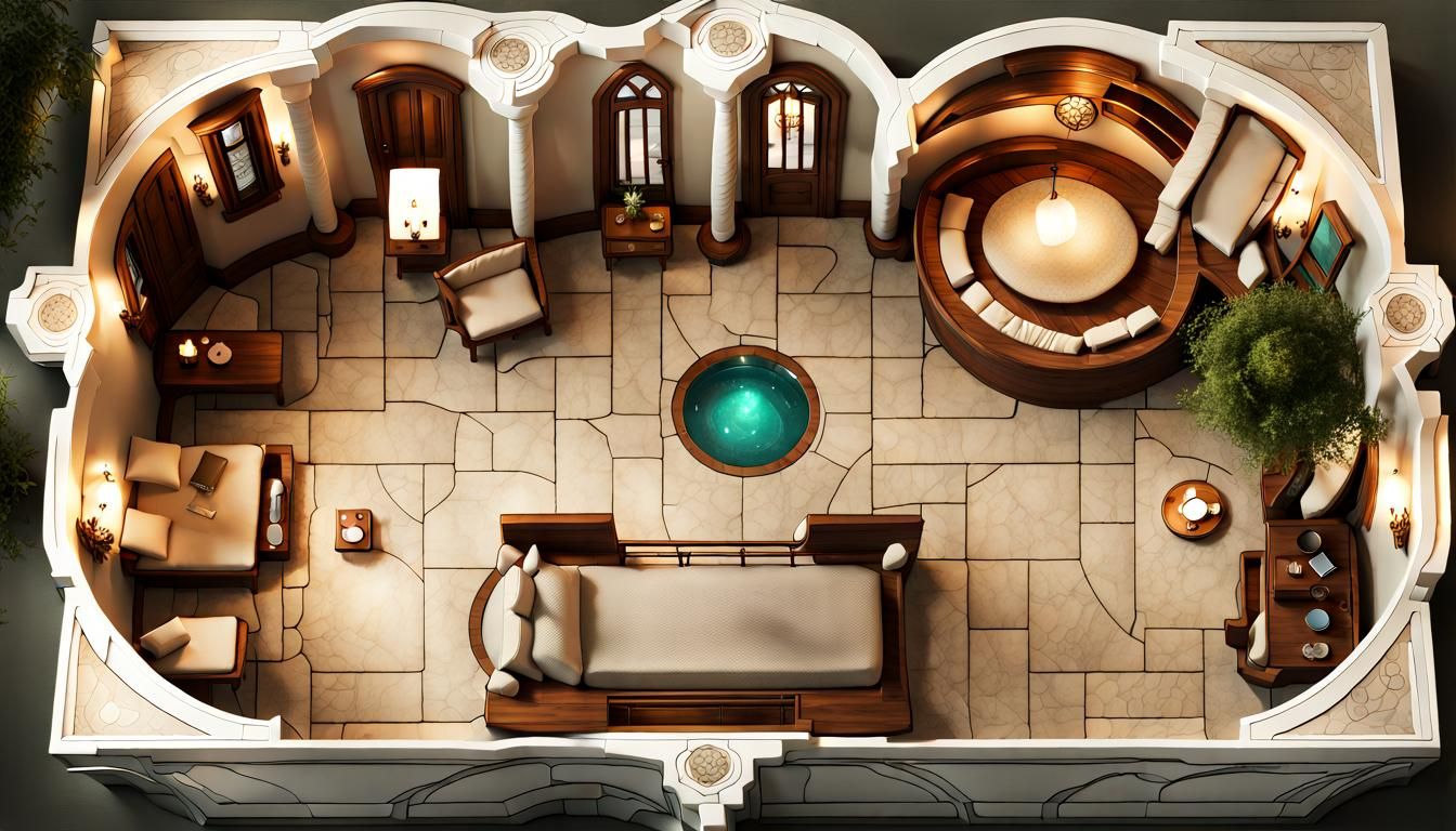 Luxurious Sci-Fi Elven Hotel Suite Top-Down Map