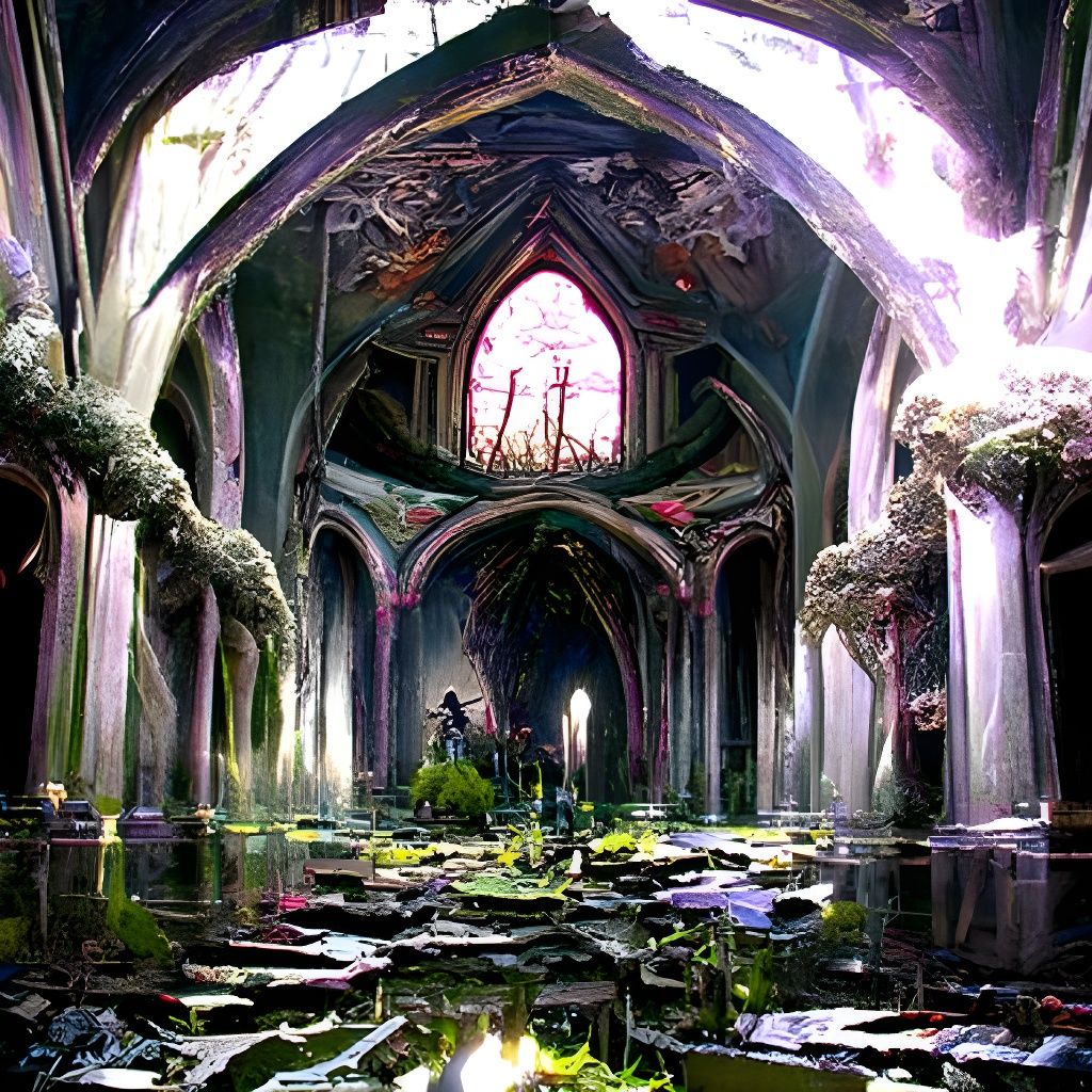 Eldritch Knight in Ruined Cathedral, Digital Matte Painting