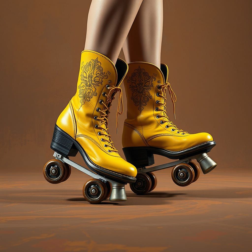 Vibrant Yellow Cowboy Boot Roller Skates in Fantasy Realism