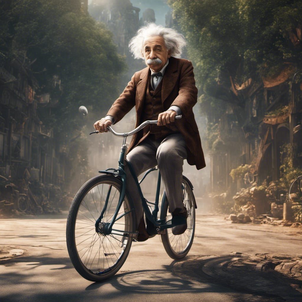 Einstein on Bicycle: Detailed Matte Painting