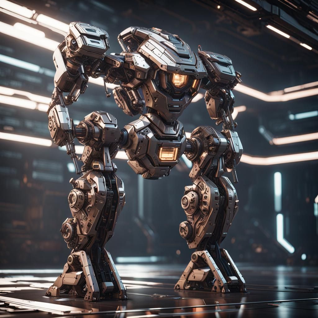 Futuristic Sci-Fi Mech in Polished Metal