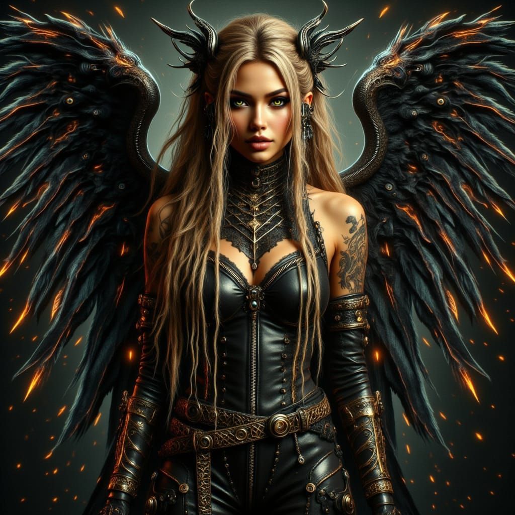 Cyber Angel Fashion Portrait with Voodoo Tattoos