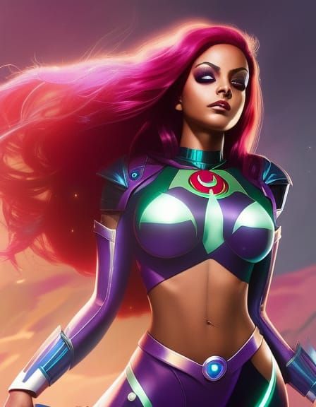 Muscular Starfire Portrait with Intricate Tattoo Details