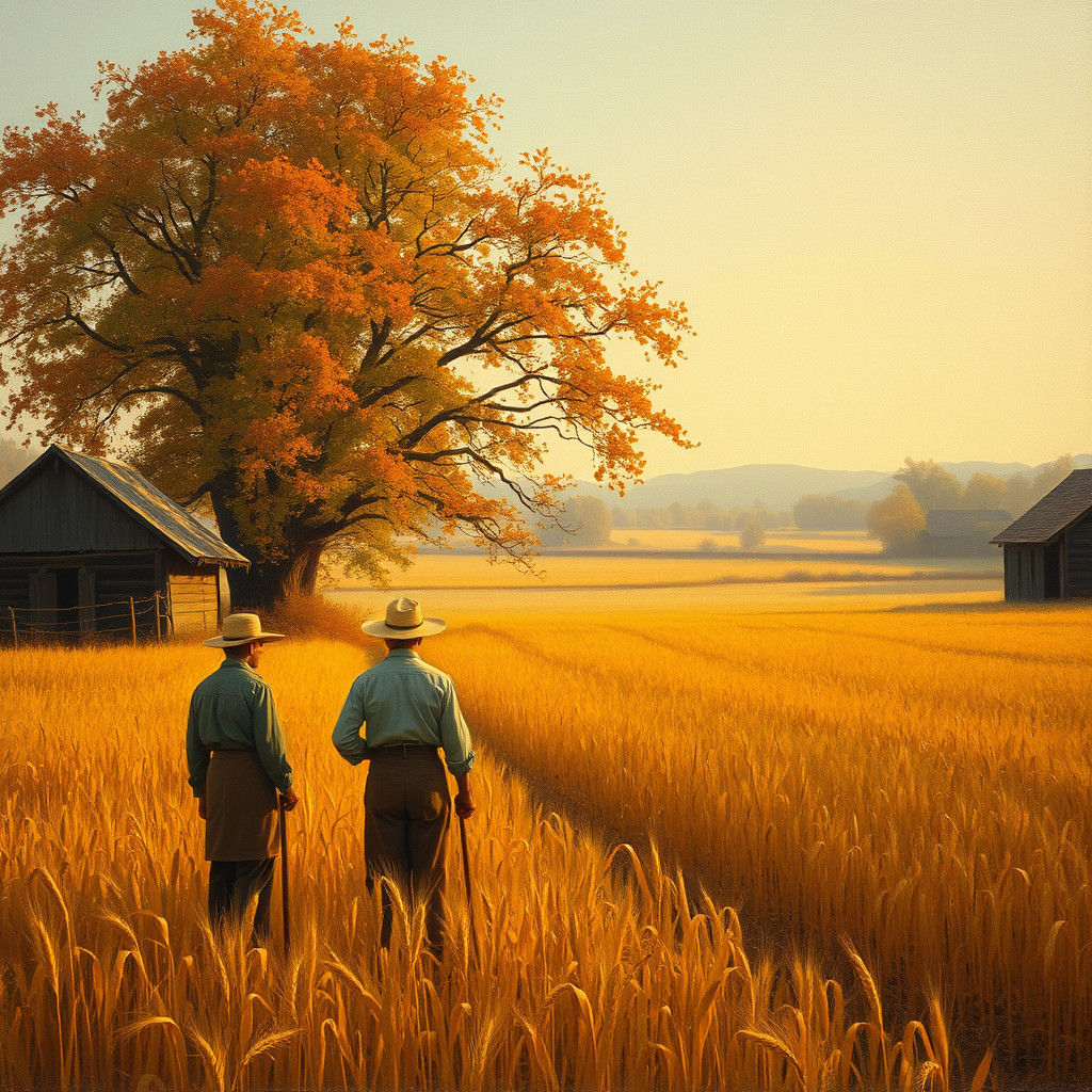 Golden Hour Wheat Field, Impressionist Rural Landscape