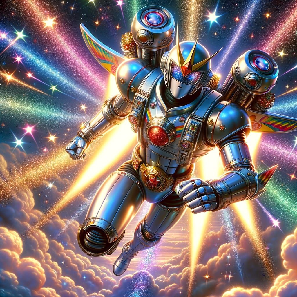 Heroic Android in Retro-Futuristic Space Nebula