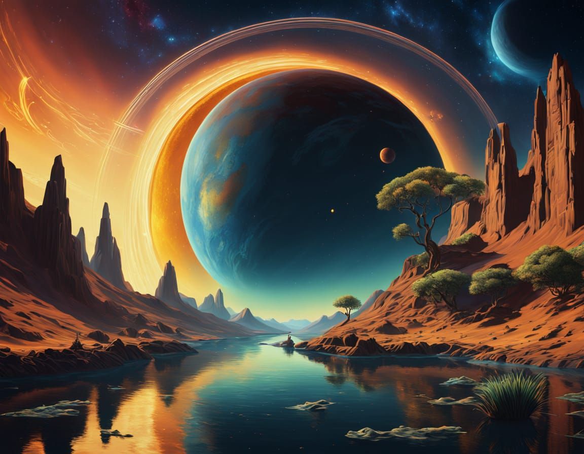 Surreal Oil Painting of Futuristic Mars Space Station with W...