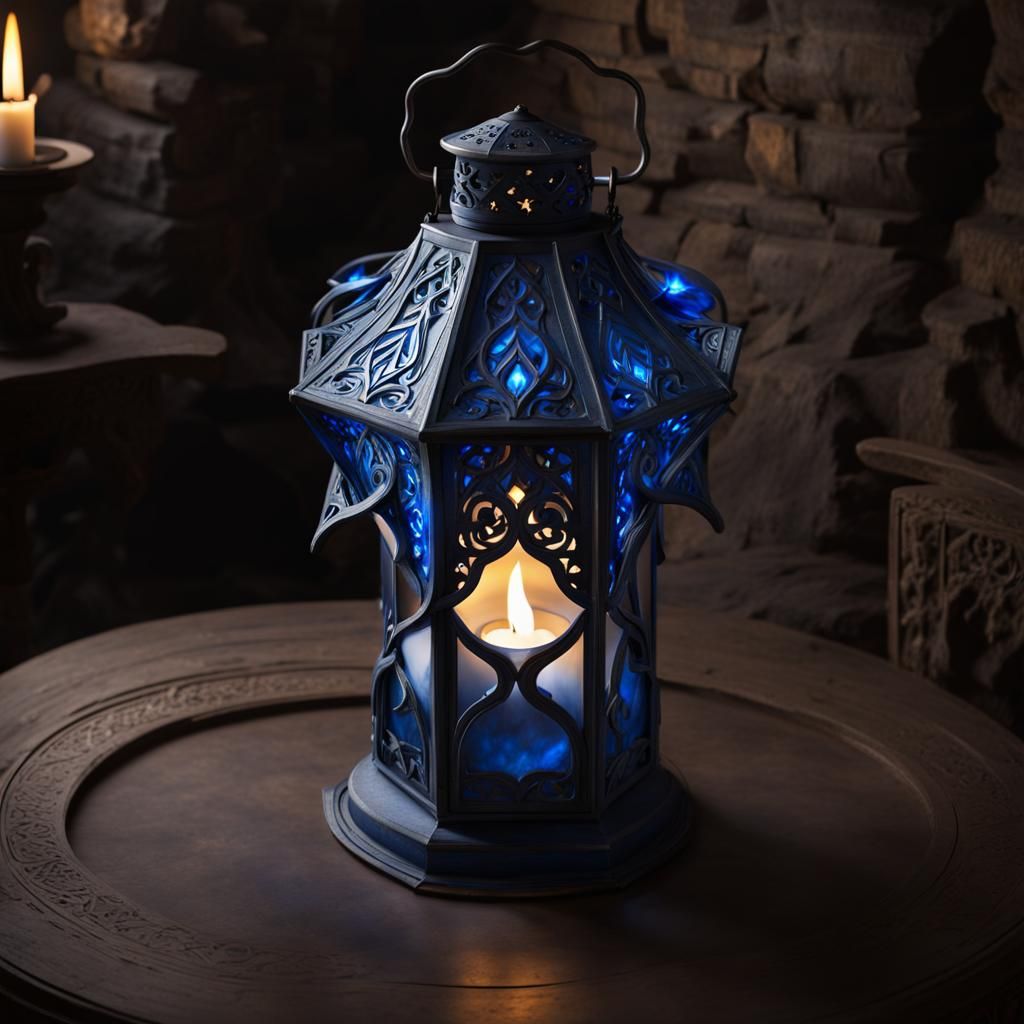 Eerie Medieval Lantern with Blue Flame