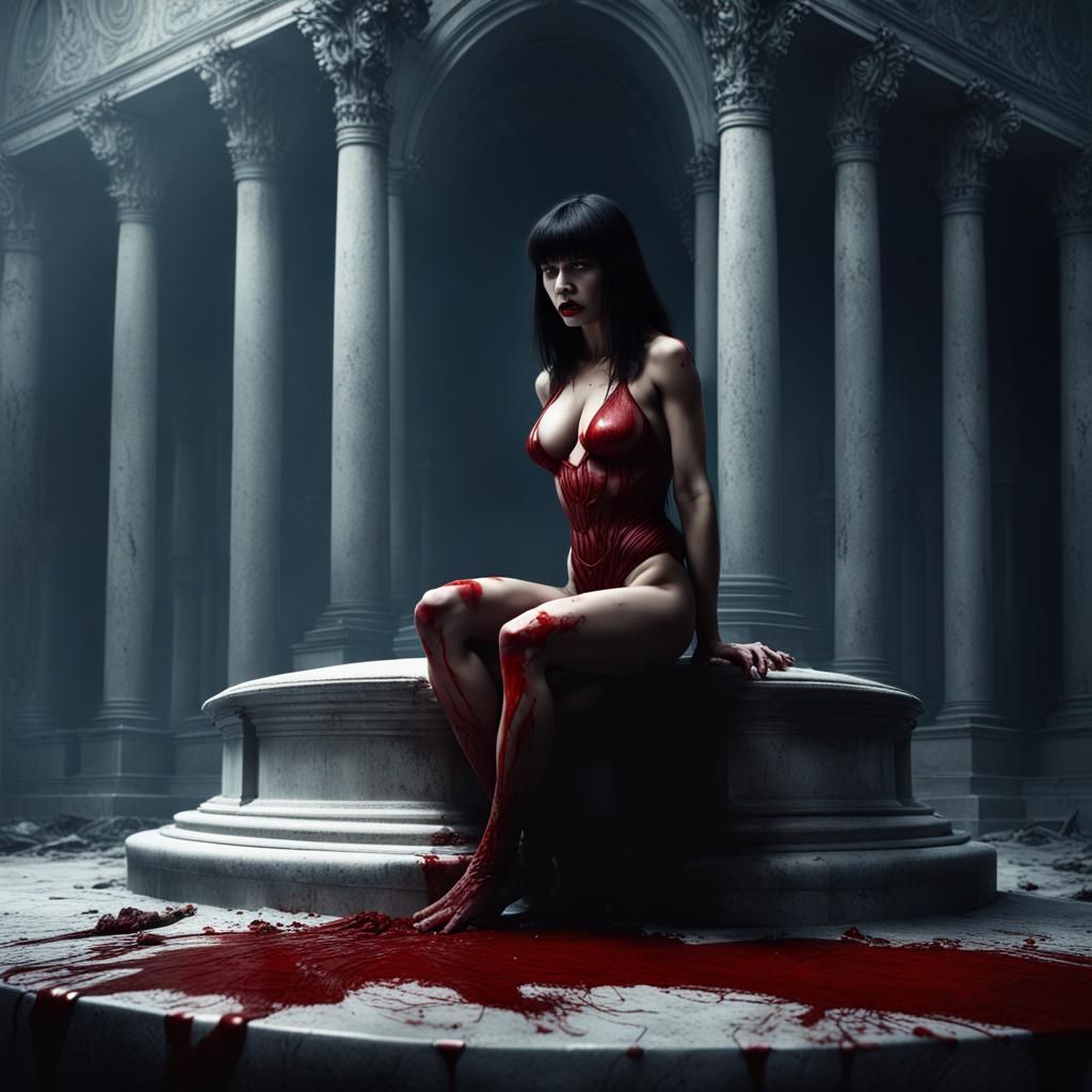 Vampirella on a Grave: Dramatic Digital Painting