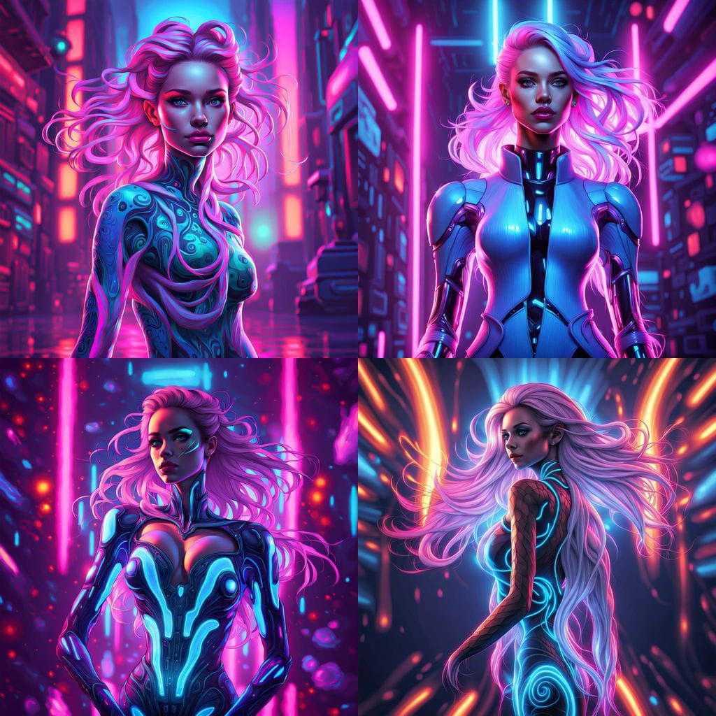 Android Goddess Dances in Cyberpunk Laboratory