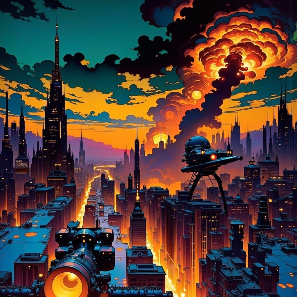 Retro-Futuristic Pinball Machine Art in Art Nouveau Style