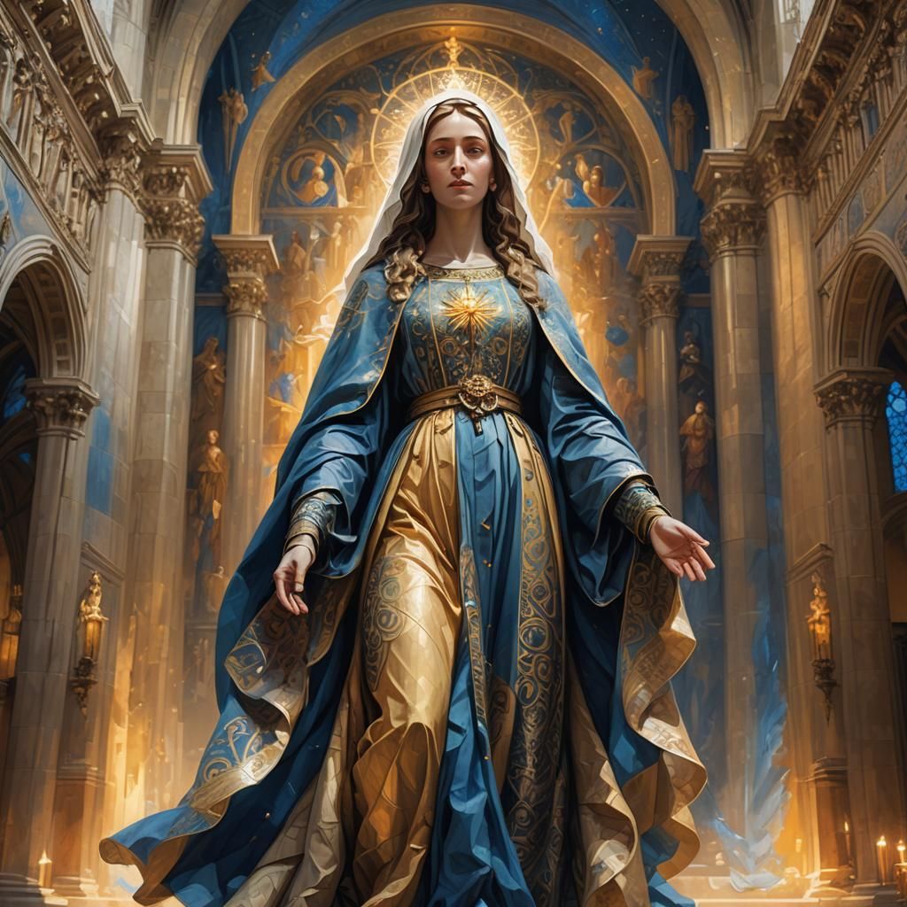 Majestic Holy Mary in Ethereal Cathedral