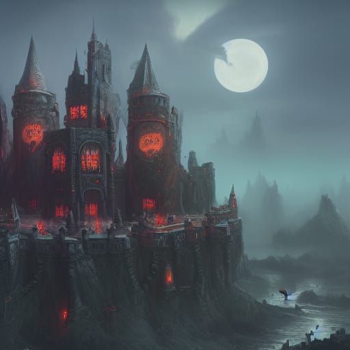 Grim Reaper's Castle with Terror Owls: Fantasy Art