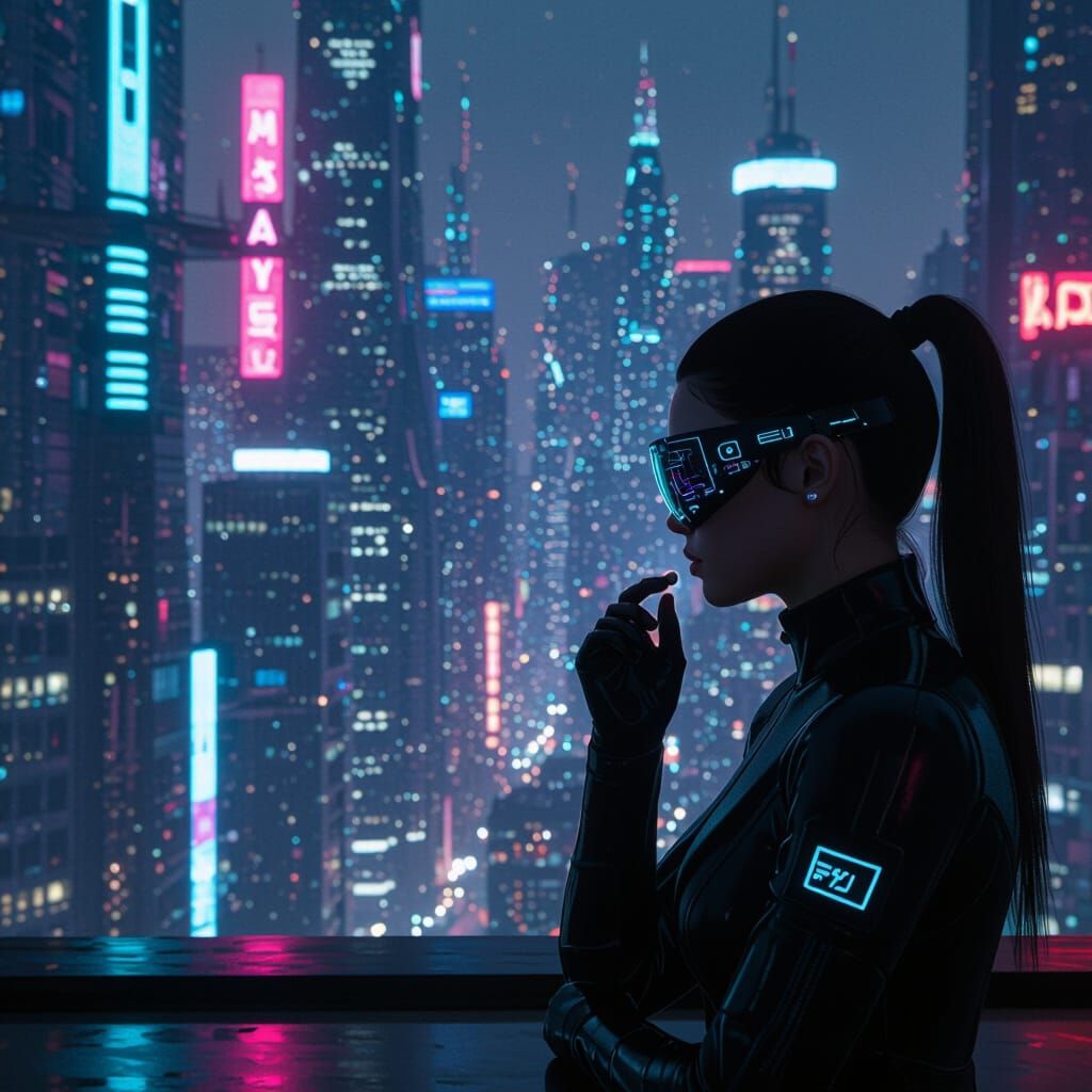 Futuristic Cyberpunk Cityscape in 3535 with Augmented Realit...