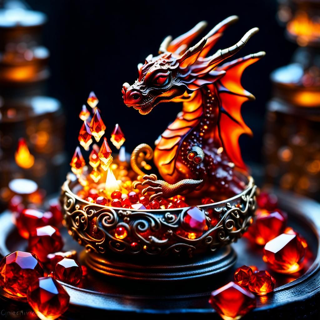 Fiery Baby Dragon in Glass Jewelry Box