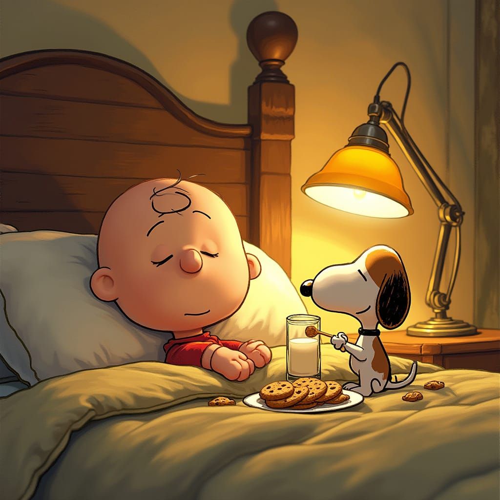 Whimsical Line Art of Charlie Brown's Cozy Slumber