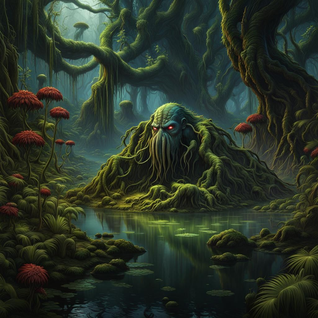 Man-Thing in Mystical Swamp: Hyperrealistic Marvel Art
