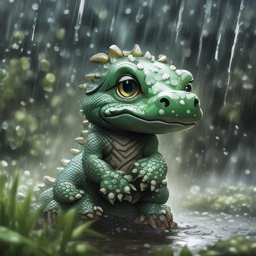 Cute baby chibi alligator coming out of a misty green swamp.  <lora:Pyott-chibi:1.0>