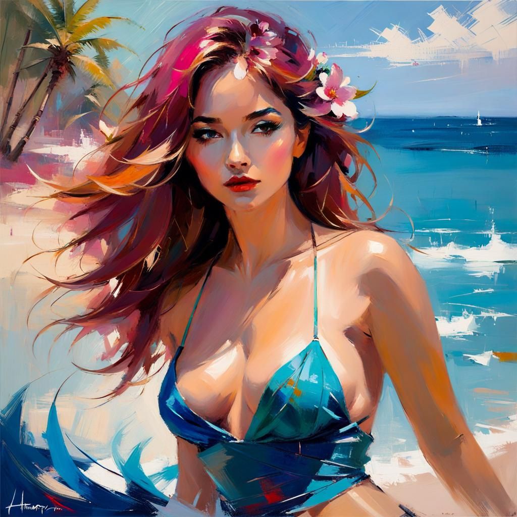 Mermaid in Camellia Garden: Watercolor Portrait