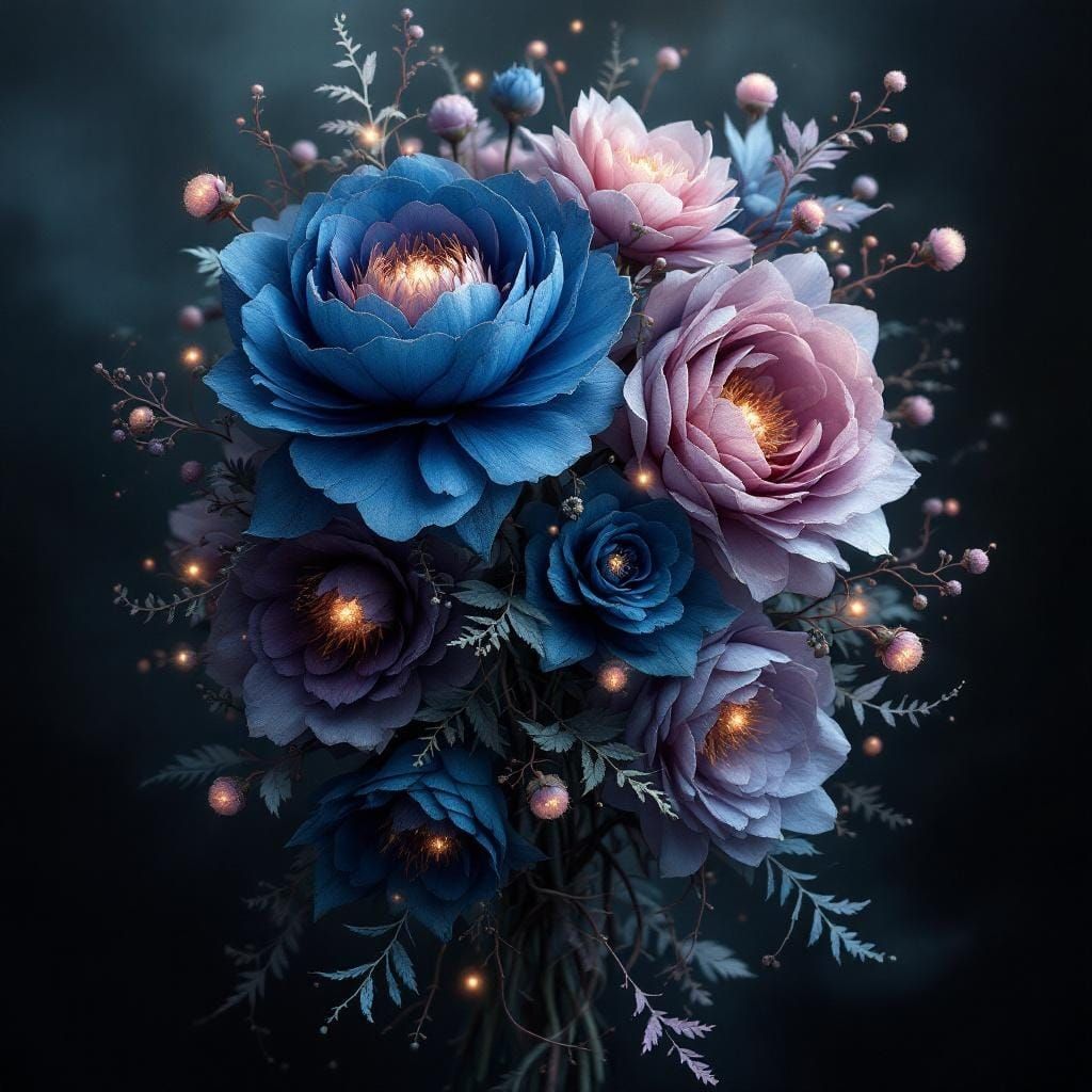 Fantasy Flower Bouquet with Metallic Shimmer