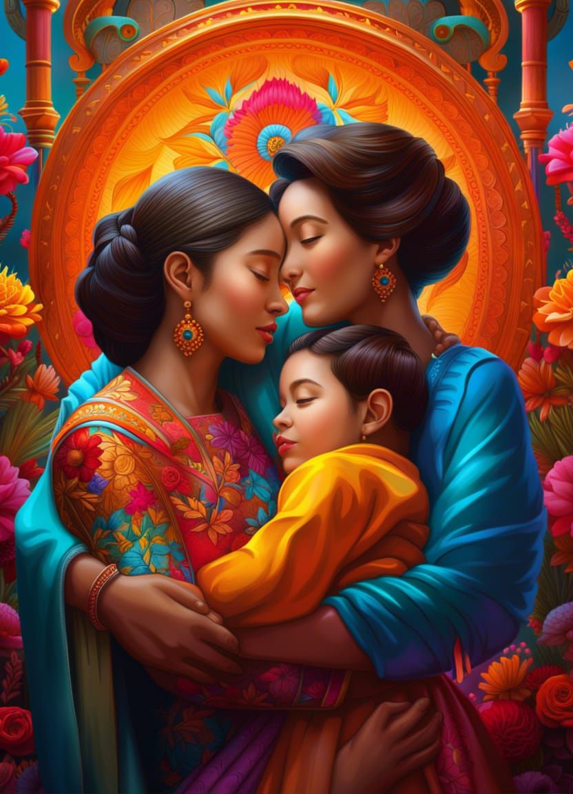 Family Embrace in Rich Bright Colors, Photoillustration