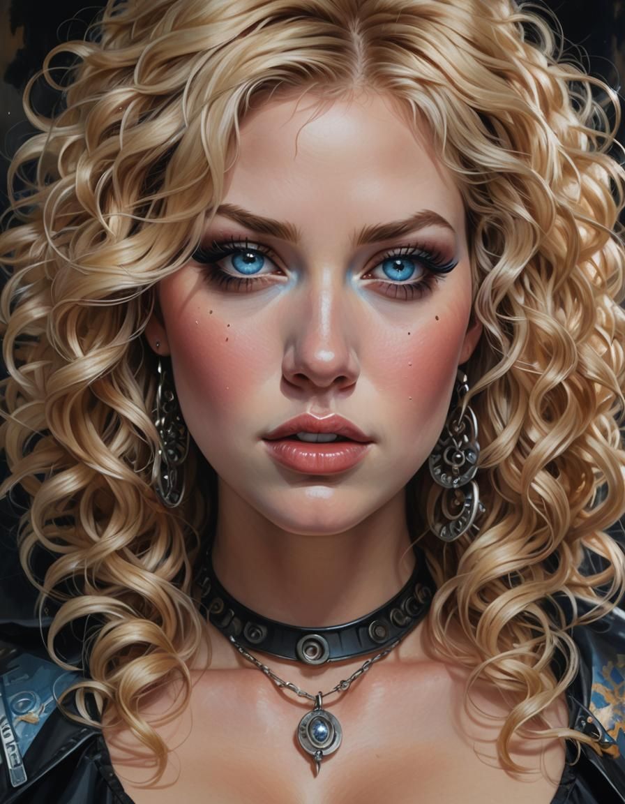 Detailed Acrylic Portrait of Plump Woman in Apocalyptic Worl...