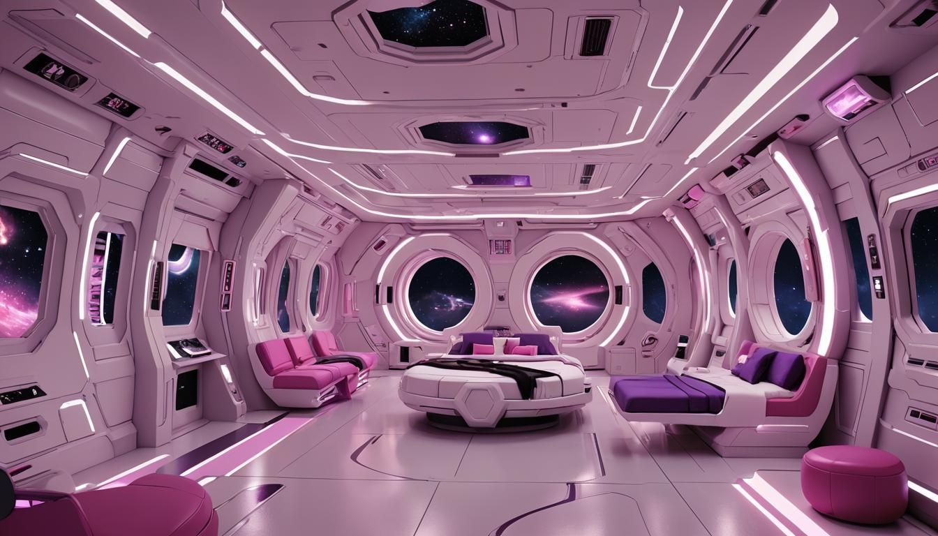 Futuristic Japanese Starliner Bunk Room in 3D Anime Style