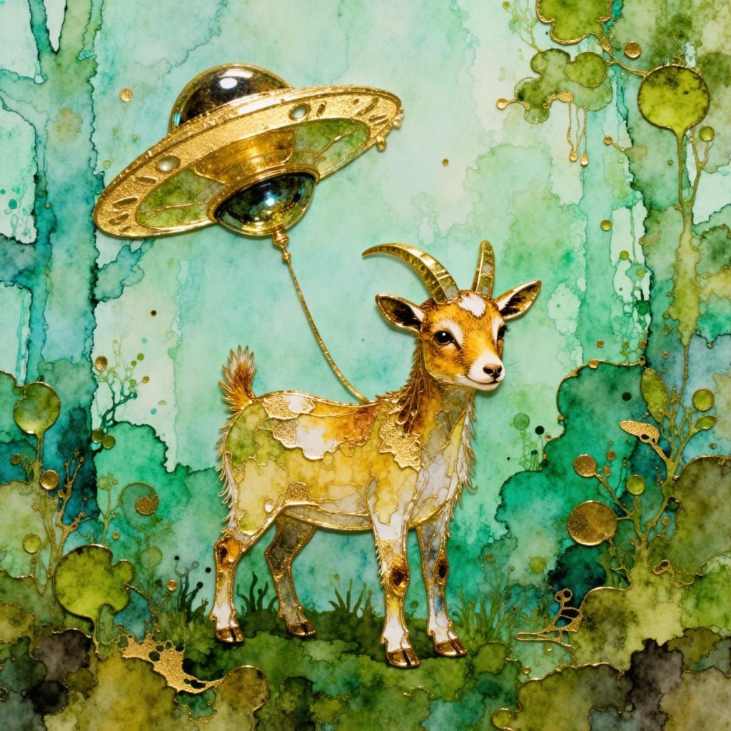 Whimsical Goat and UFO Collage in Vintage Style