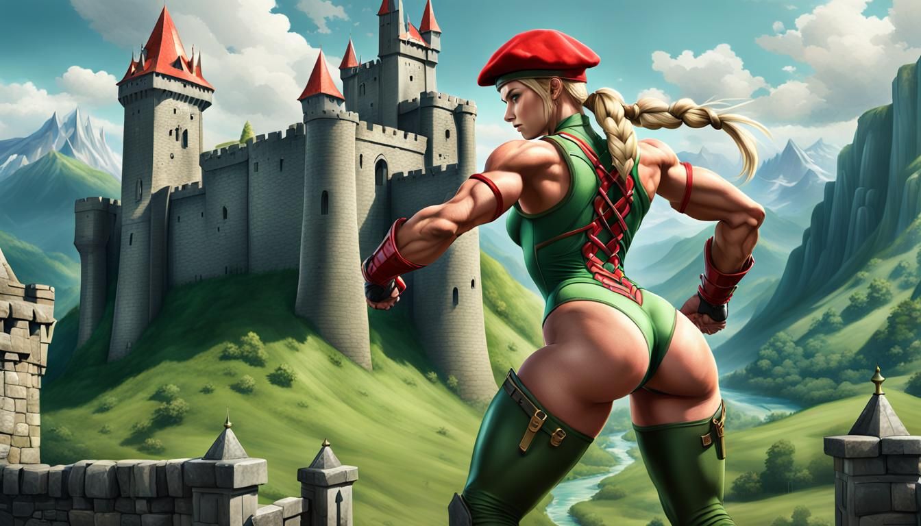 Cammy White Bodybuilder in Red Beret, Hyperrealistic