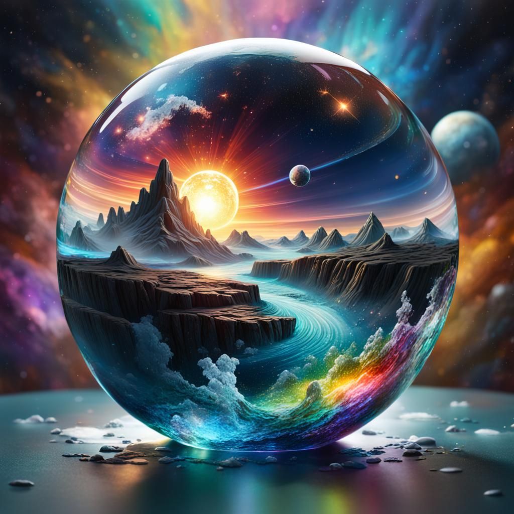Hyperrealistic Glass Orb Reflecting Deep Space