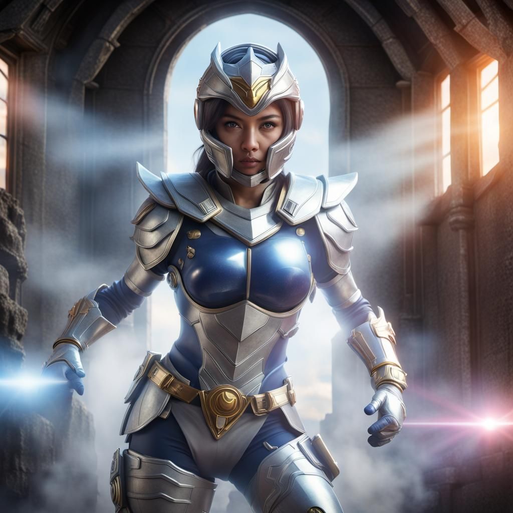 Gritty Armored Heroine: Ultra-Realistic Digital Illustration