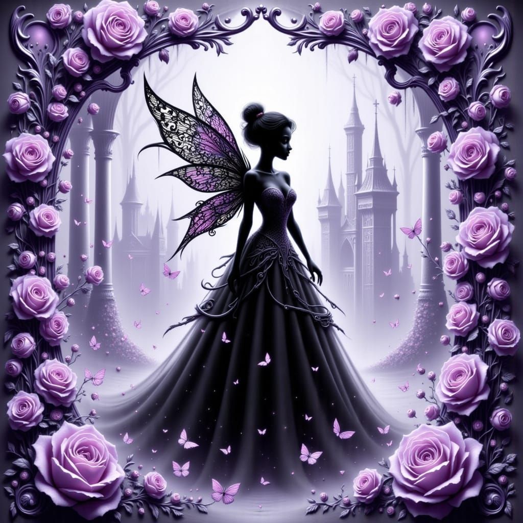 African Fairy Silhouette over Whimsical Wedding Scene