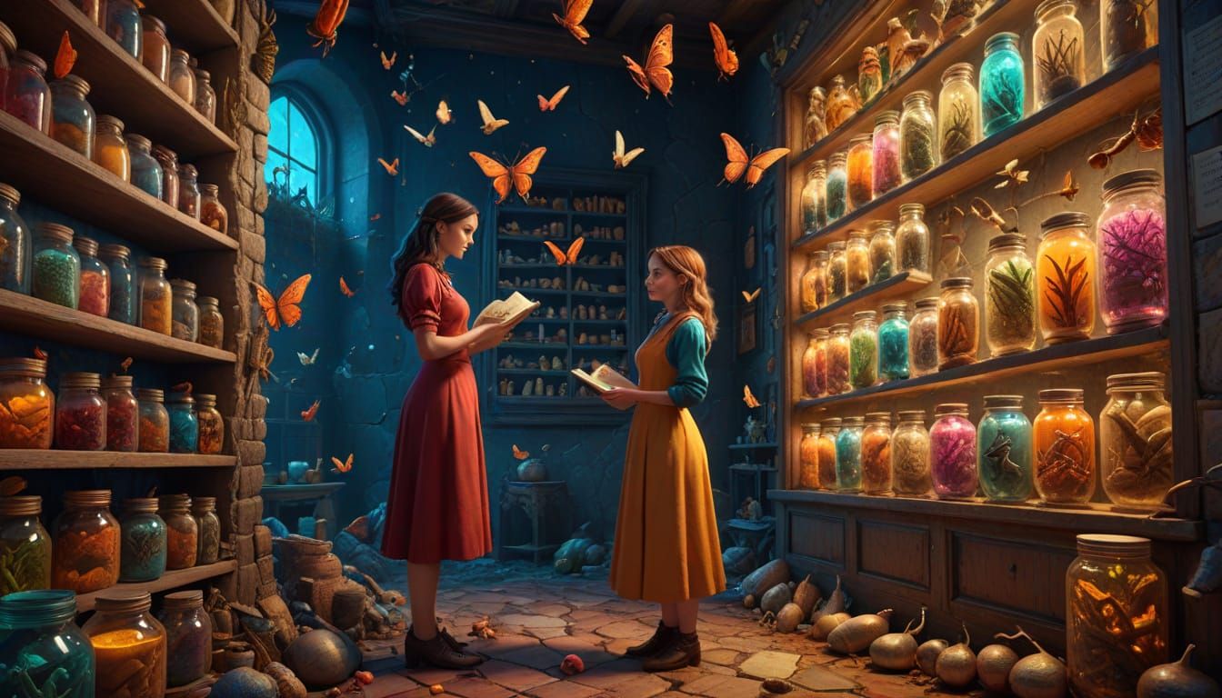 Giantess Contemplates a Cookbook of Captured Humans in a Fan...