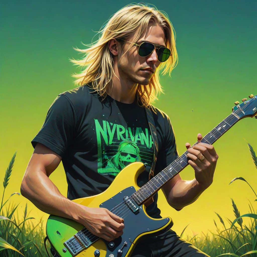 Surreal Young Musician Stands Out in Neon Landscape