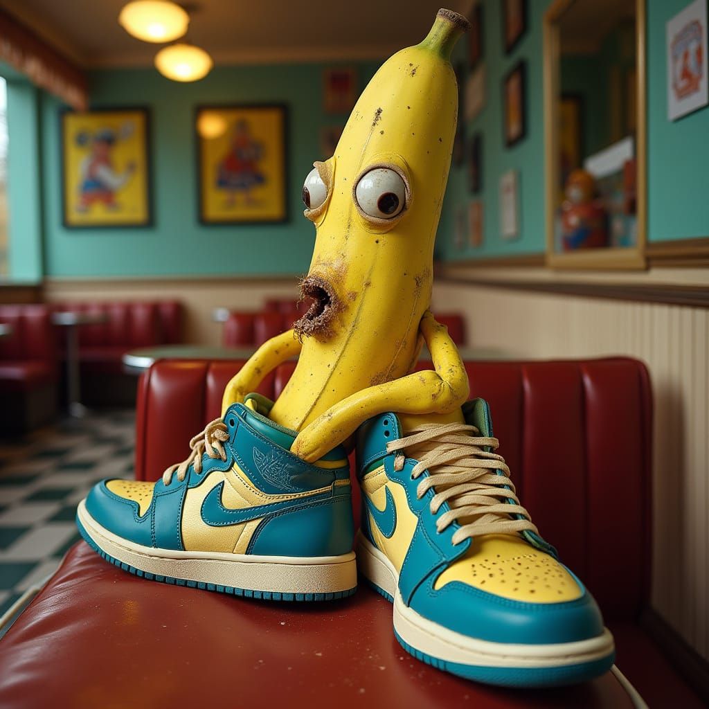 Decaying Banana Creature in Ripped Air Jordan Blues Sits in ...