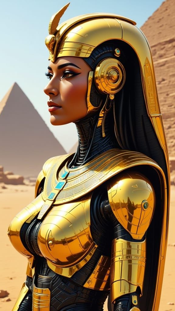 Golden Egyptian Cyborg with Pharaoh Headdress