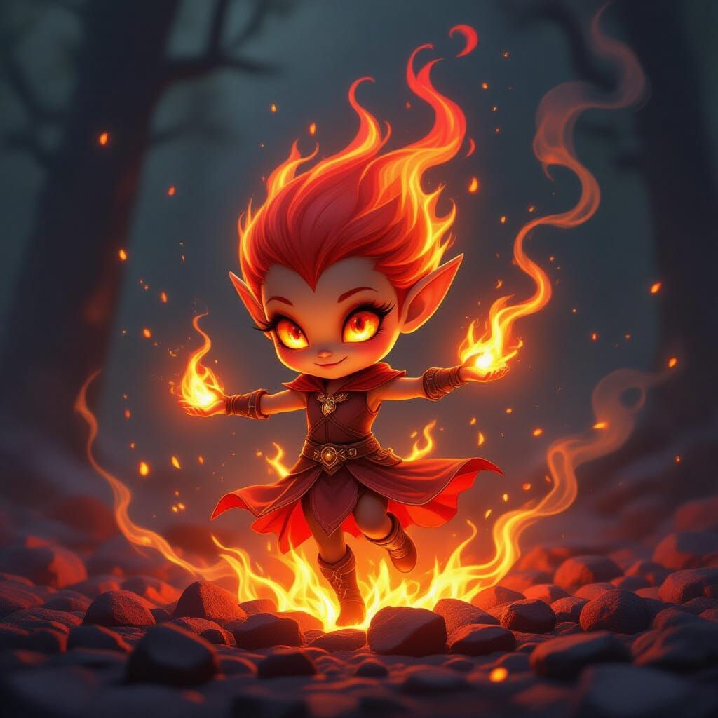 Captivating Fire Sprite Dancing in Embers