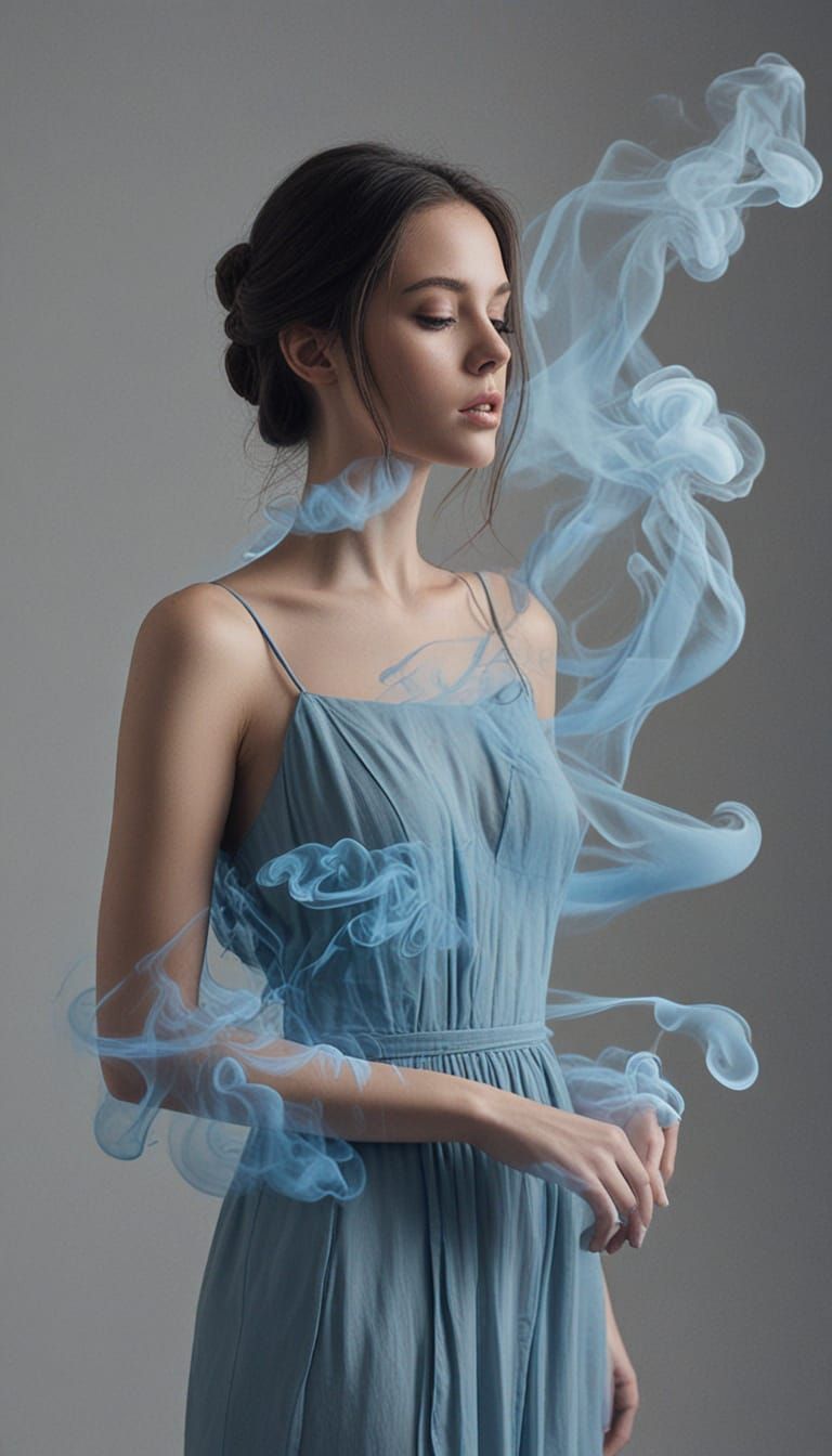 Ethereal Woman Formed by Blue Smoke Art
