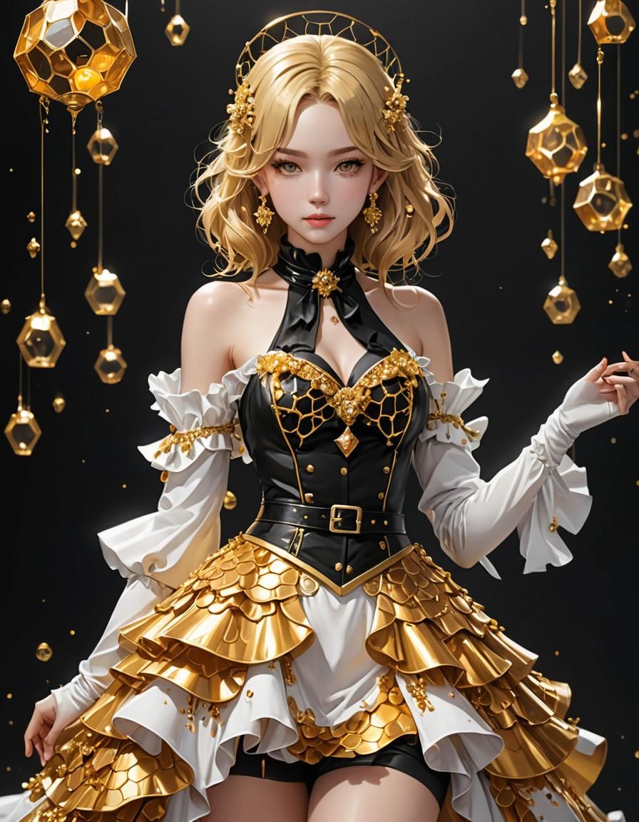 Golden Honeycomb Ringmaster Suit in 3D Anime Style