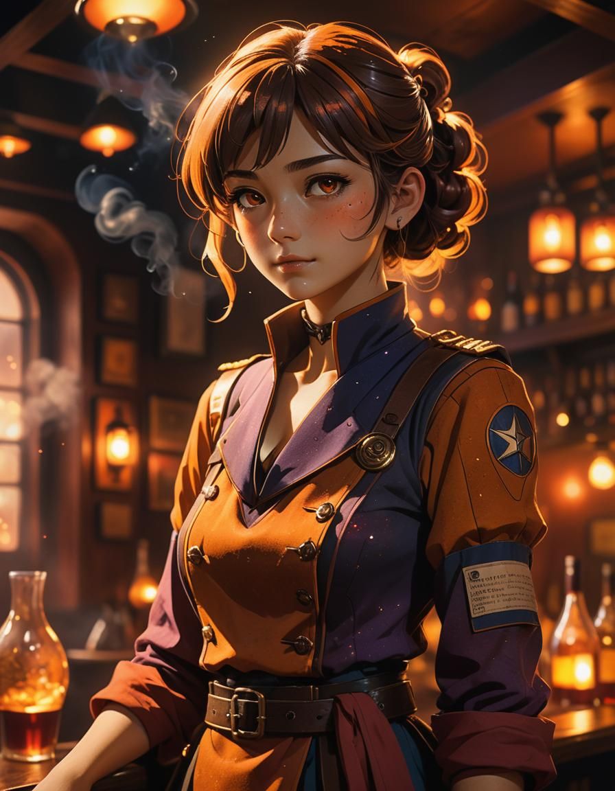 Captain Amelia in Galaxy Tavern: Anime Ink Portrait