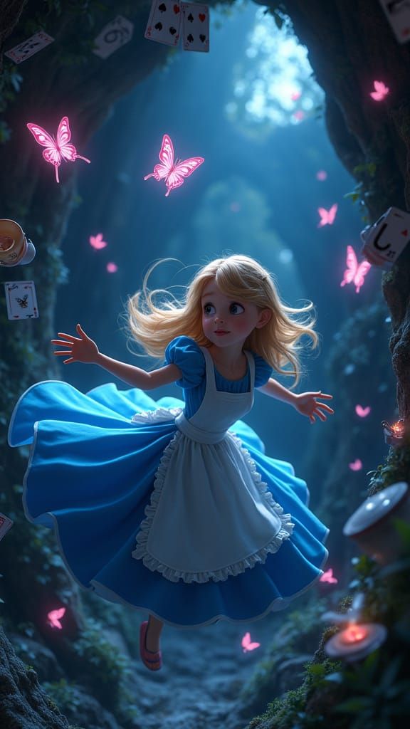 Alice Falling into Wonderland: Disney-Style 3D Render