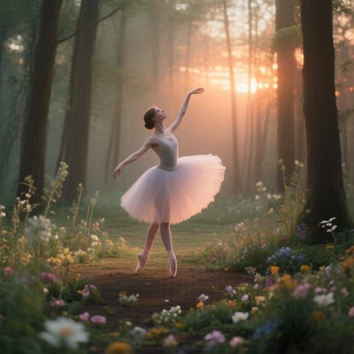 Ballet Dancer's Hopeful Dance in Sunlit Forest