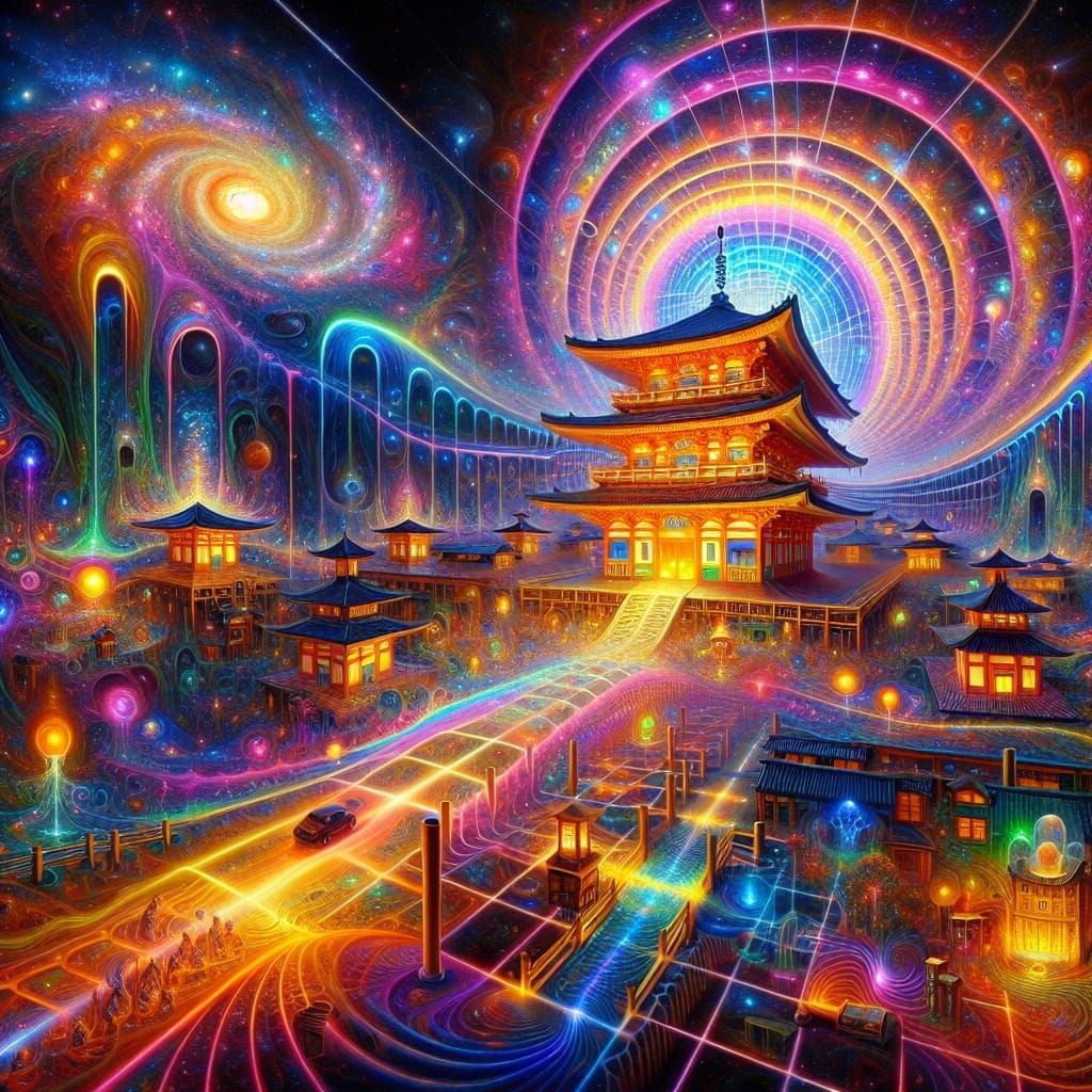 Psychedelic Japanese Village Radiating Energy