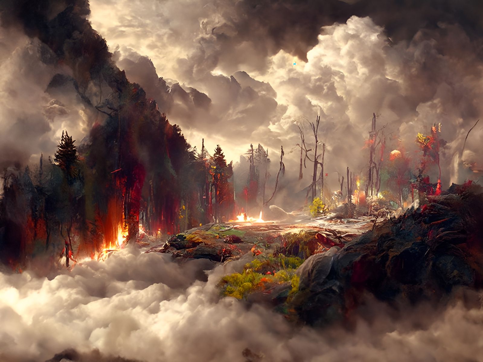 Inferno: Mountain Forest Fire in Detailed Landscape