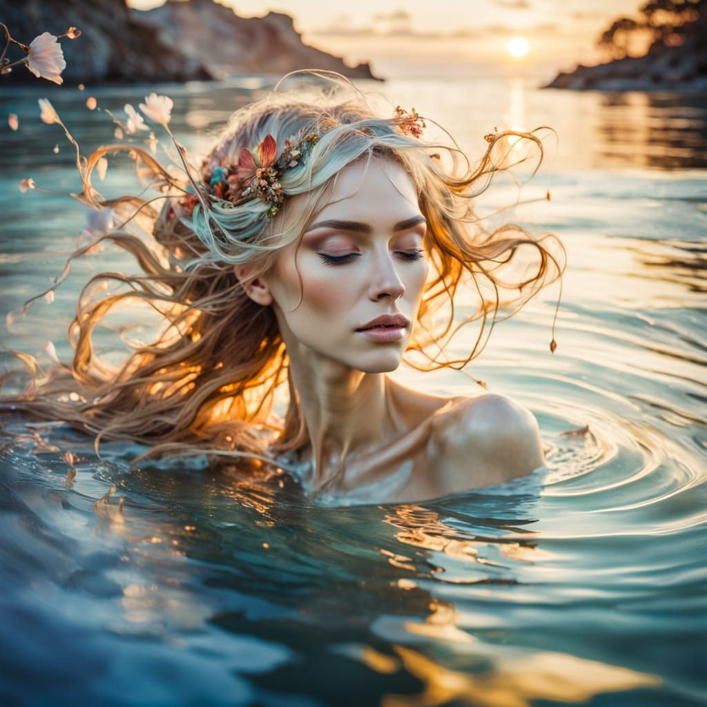 Ethereal Art Nouveau Beauty Basks in Warm Golden Light