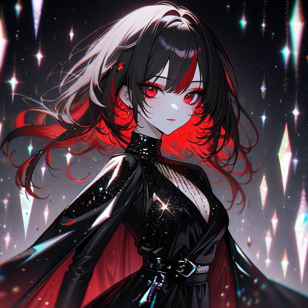 Anime Girl with Red Hair and Black Leather Dress