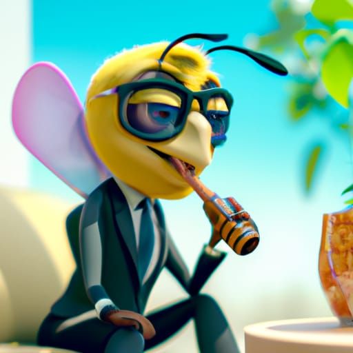 Bee Smoker in a Suit: Hyperrealistic Digital Art