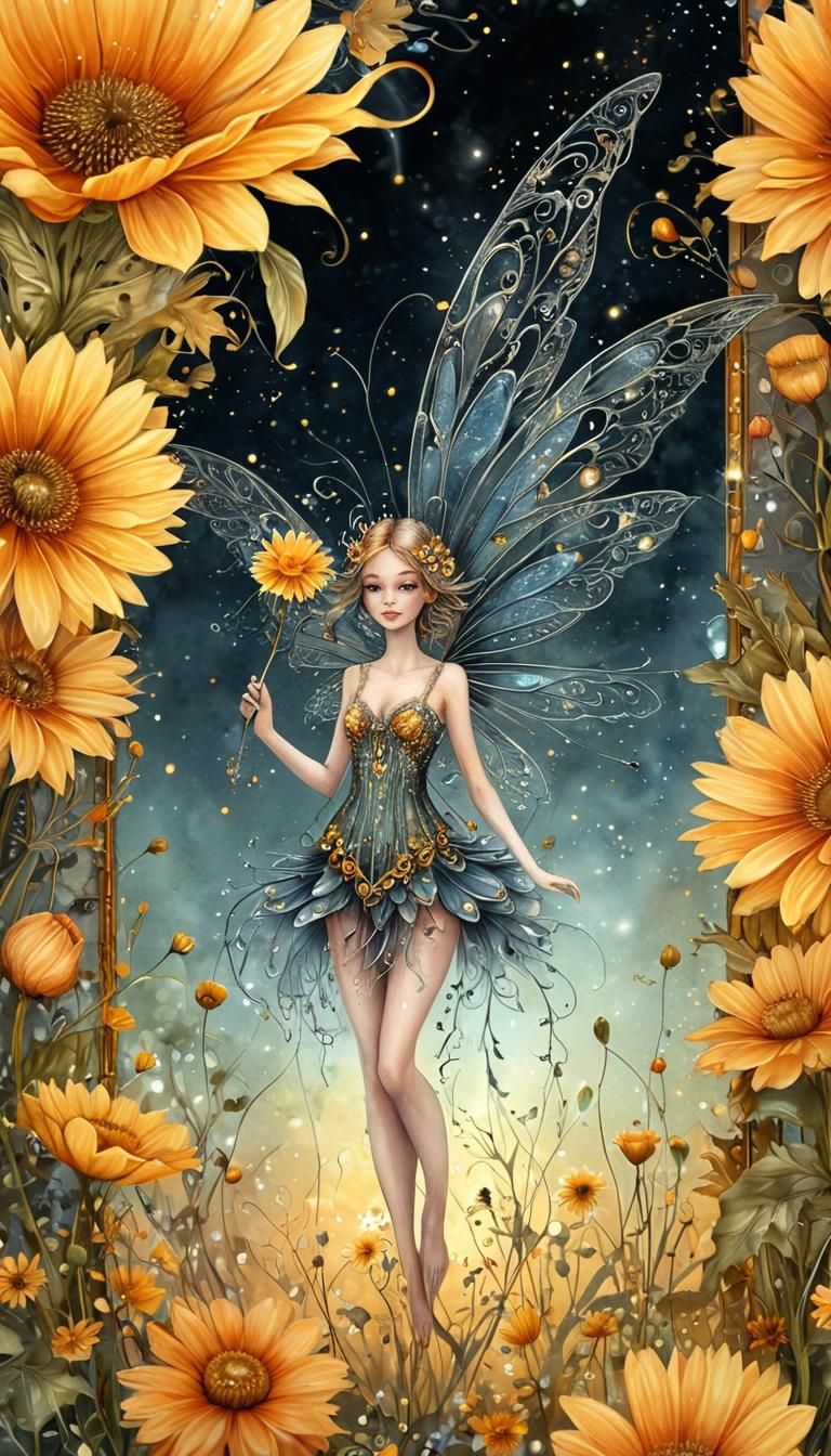 Fae Fairy Portrait in Watercolor Sunset Palette