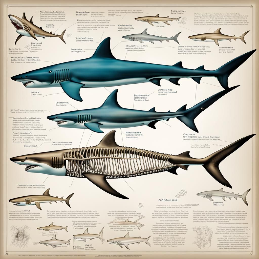 Detailed Shark Skeleton Anatomy Chart Illustration